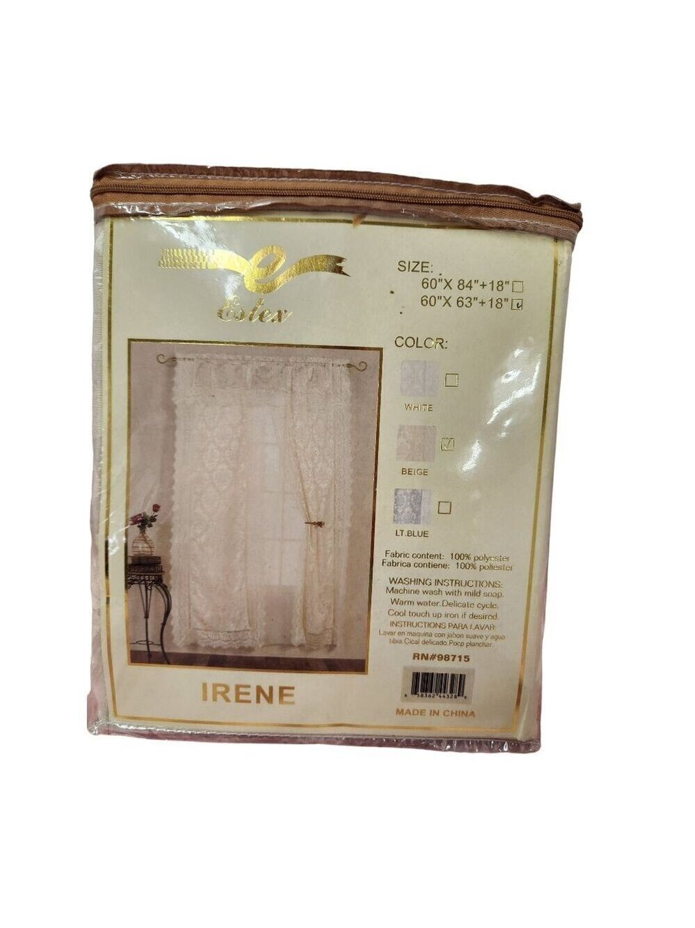 Irene Estex Jacquard Panel With Lace Valance Voile Liner and 2 Tie-backs 60x63 B